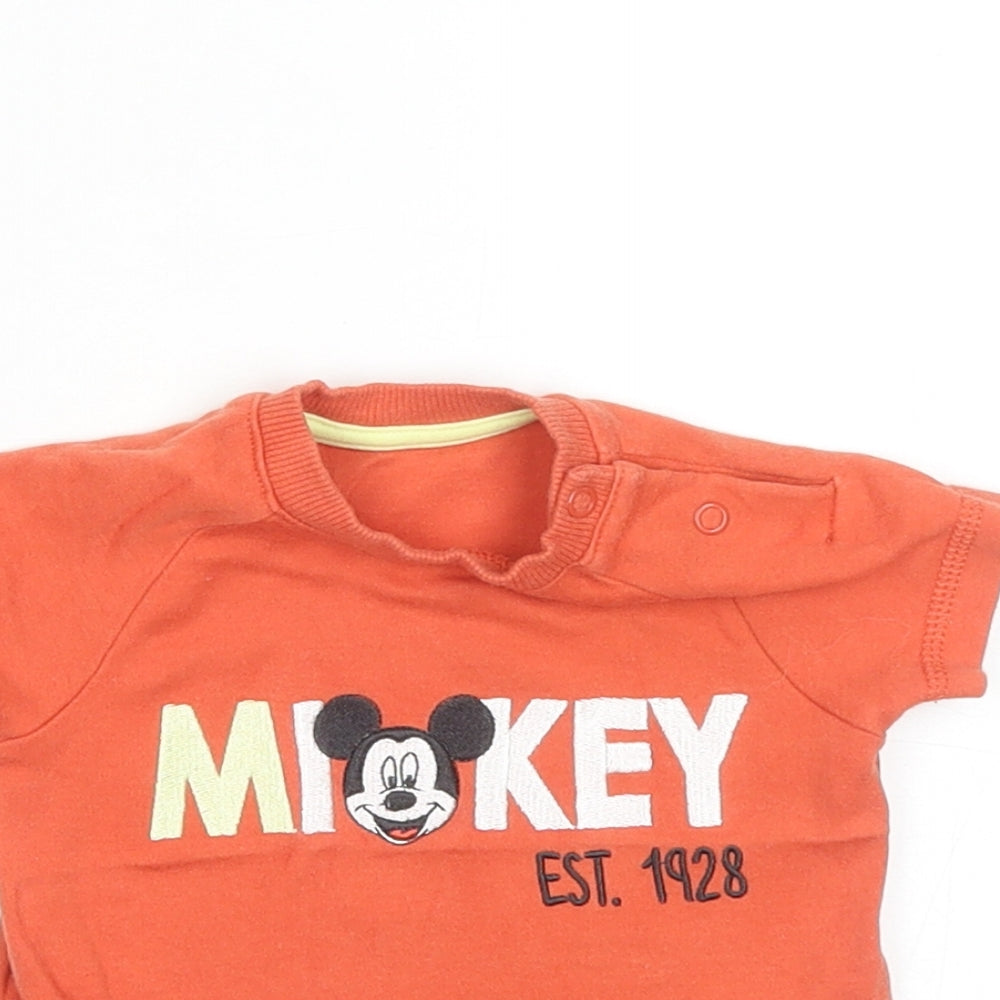 Nutmeg Baby Orange Cotton Basic T-Shirt Size 0-3 Months Round Neck Snap - Mickey Mouse