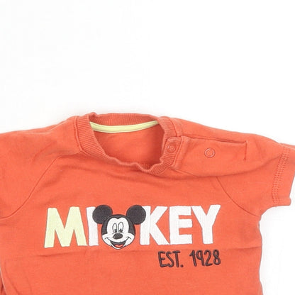 Nutmeg Baby Orange Cotton Basic T-Shirt Size 0-3 Months Round Neck Snap - Mickey Mouse