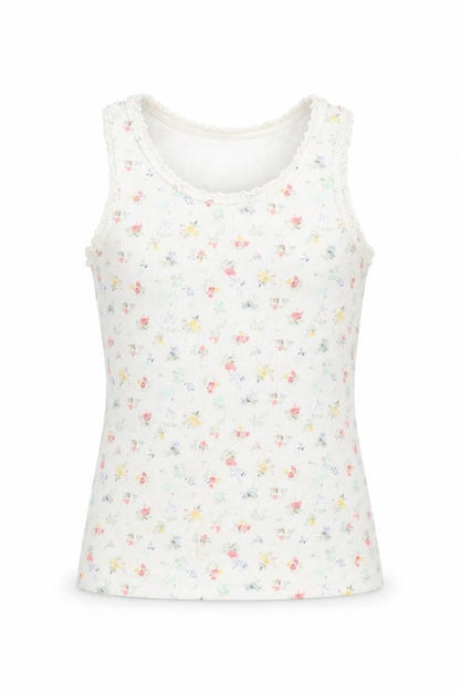 NEXT Girls White Floral Cotton Basic Tank Size 8 Years Round Neck Pullover