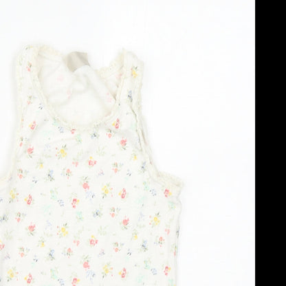 NEXT Girls White Floral Cotton Basic Tank Size 8 Years Round Neck Pullover