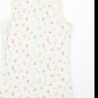 NEXT Girls White Floral Cotton Basic Tank Size 8 Years Round Neck Pullover
