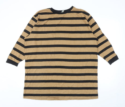 ASOS Womens Brown Striped Cotton Tunic T-Shirt Size 8 Round Neck