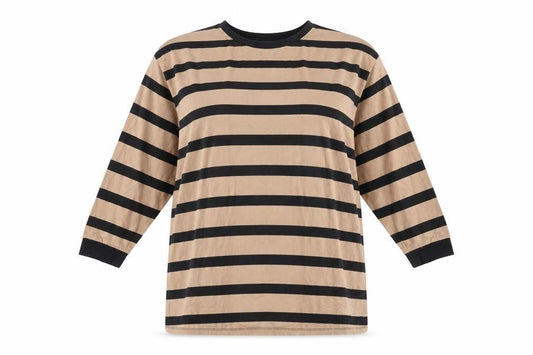 ASOS Womens Brown Striped Cotton Tunic T-Shirt Size 8 Round Neck