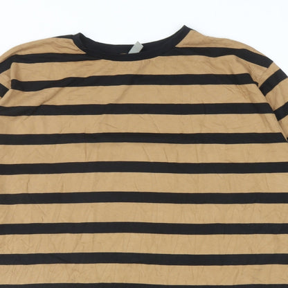 ASOS Womens Brown Striped Cotton Tunic T-Shirt Size 8 Round Neck