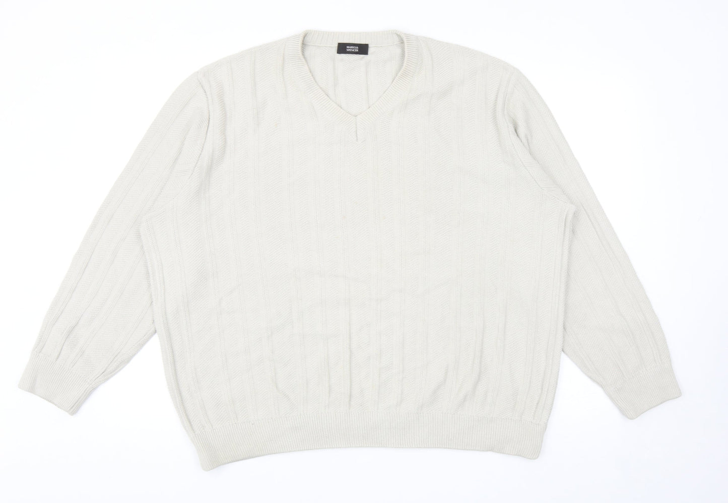 Marks and Spencer Mens Grey V-Neck Acrylic Pullover Jumper Size XL