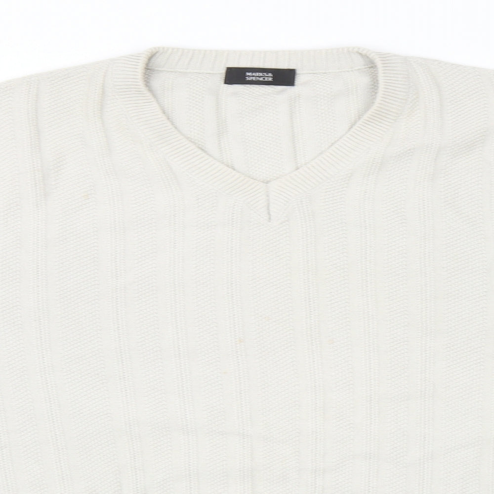 Marks and Spencer Mens Grey V-Neck Acrylic Pullover Jumper Size XL