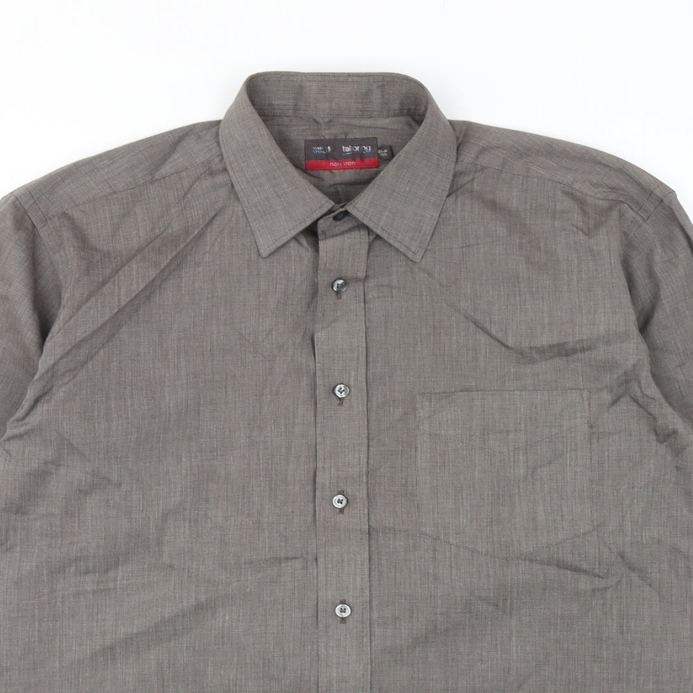 Mens UK Size 39 Marks and Spencer Brown  Button-Up Long Sleeve Casual Shirt