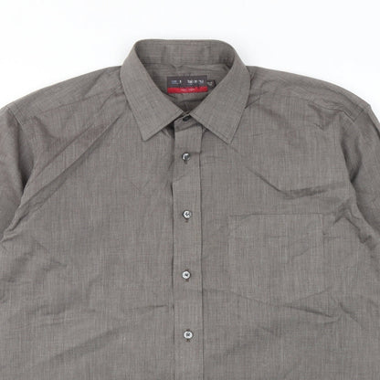 Mens UK Size 39 Marks and Spencer Brown  Button-Up Long Sleeve Casual Shirt