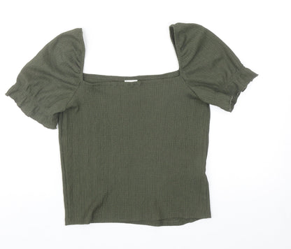 Womens UK Size S H&M Green Cropped Blouse