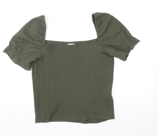 Womens UK Size S H&M Green Cropped Blouse