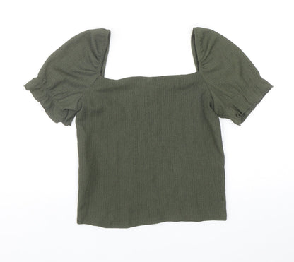 Womens UK Size S H&M Green Cropped Blouse