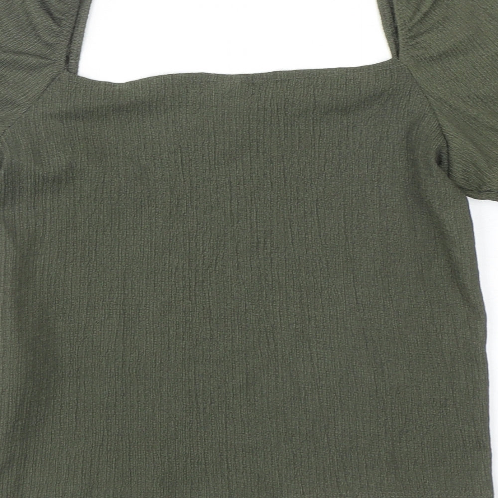 Womens UK Size S H&M Green Cropped Blouse