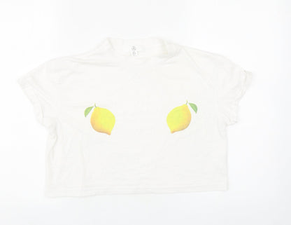 Womens UK Size 8 Missguided White Cropped T-Shirt