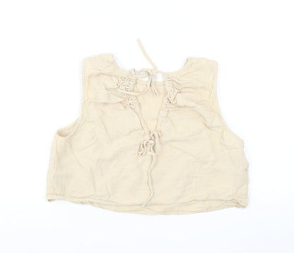 Primark Womens Beige Cotton Cropped T-Shirt Size 10 Boat Neck