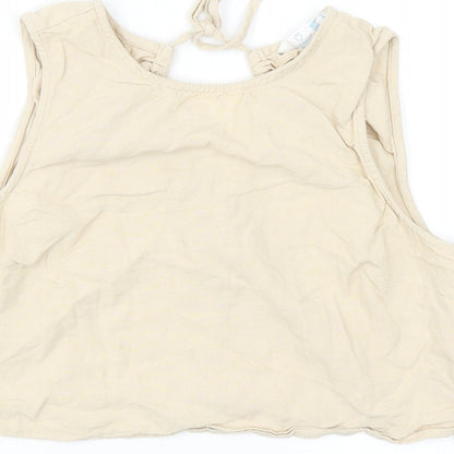 Primark Womens Beige Cotton Cropped T-Shirt Size 10 Boat Neck