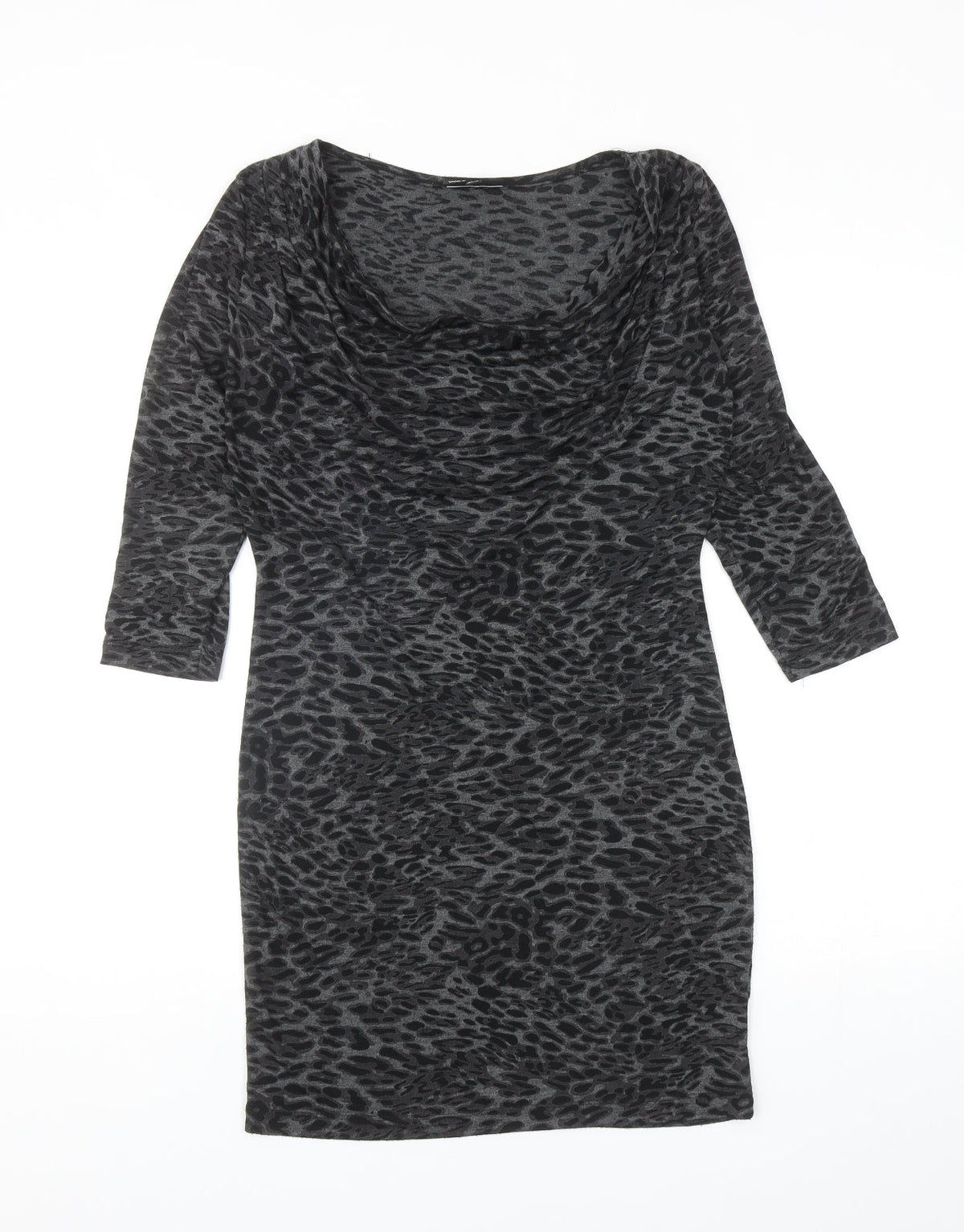 Warehouse Womens Grey Animal Print Polyester Mini Size 6 Cowl Neck Pullover - Leopard Print