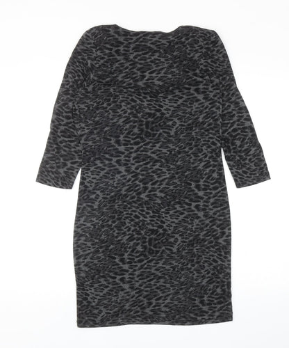 Warehouse Womens Grey Animal Print Polyester Mini Size 6 Cowl Neck Pullover - Leopard Print