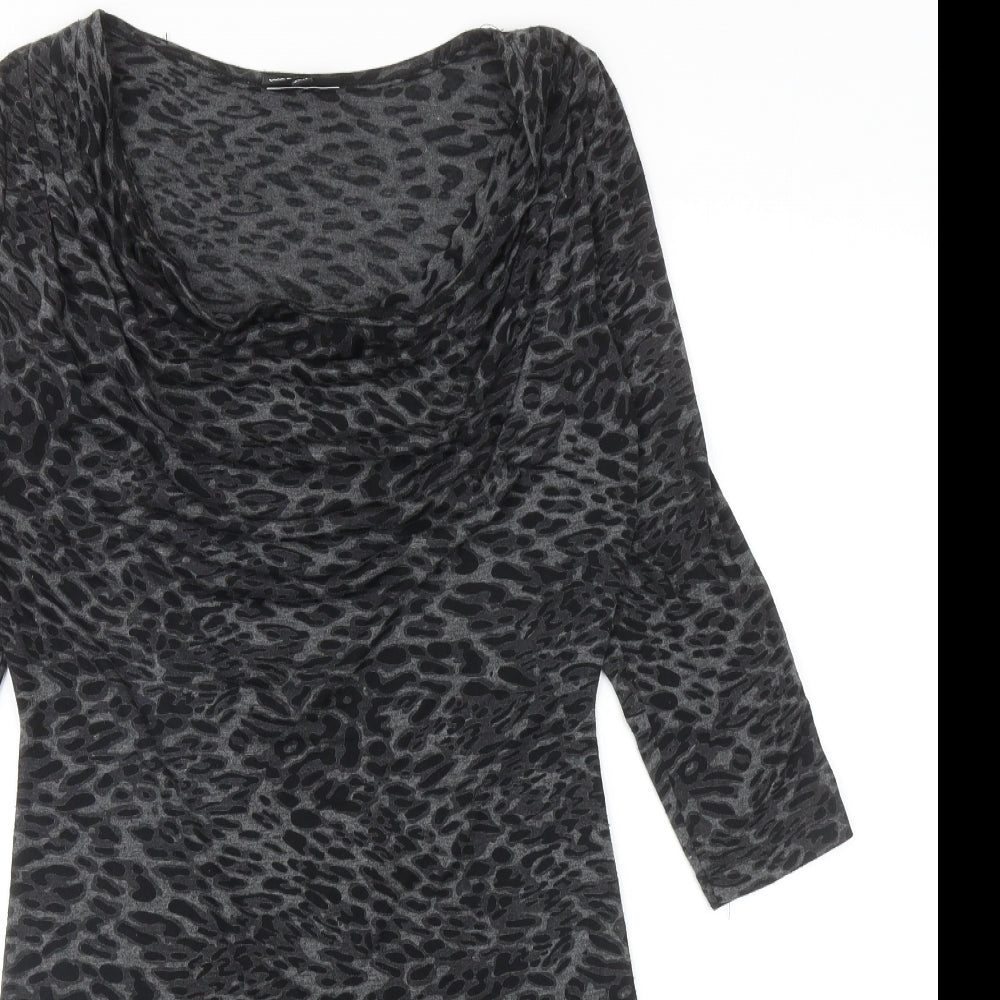 Warehouse Womens Grey Animal Print Polyester Mini Size 6 Cowl Neck Pullover - Leopard Print