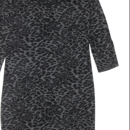 Warehouse Womens Grey Animal Print Polyester Mini Size 6 Cowl Neck Pullover - Leopard Print