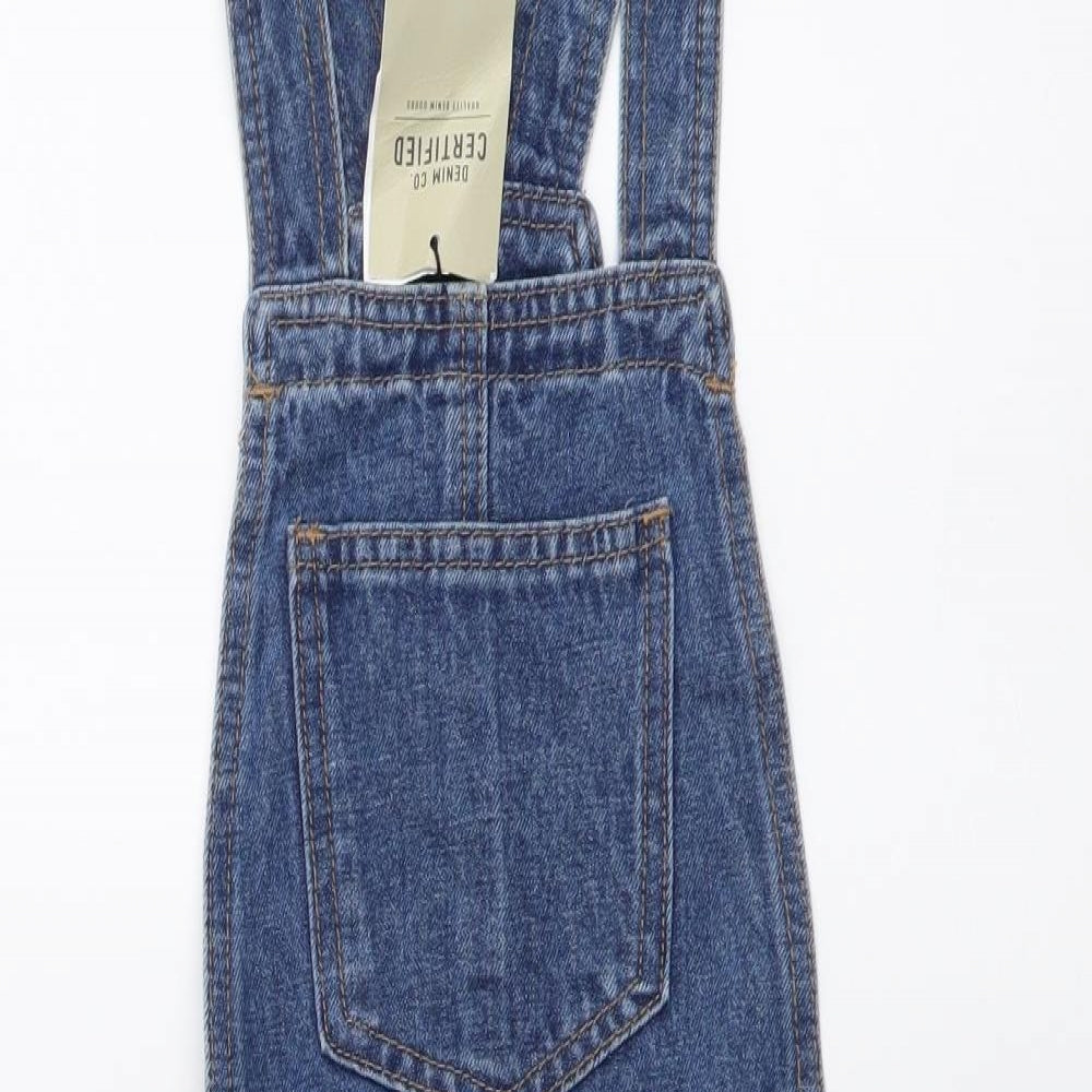 Denim & Co. Womens Blue Cotton Pinafore/Dungaree Dress Size 4 Square Neck Zip