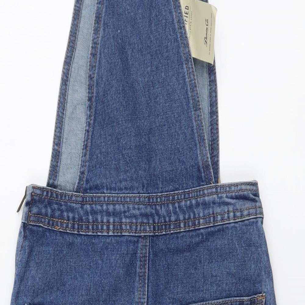 Denim & Co. Womens Blue Cotton Pinafore/Dungaree Dress Size 4 Square Neck Zip