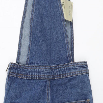 Denim & Co. Womens Blue Cotton Pinafore/Dungaree Dress Size 4 Square Neck Zip