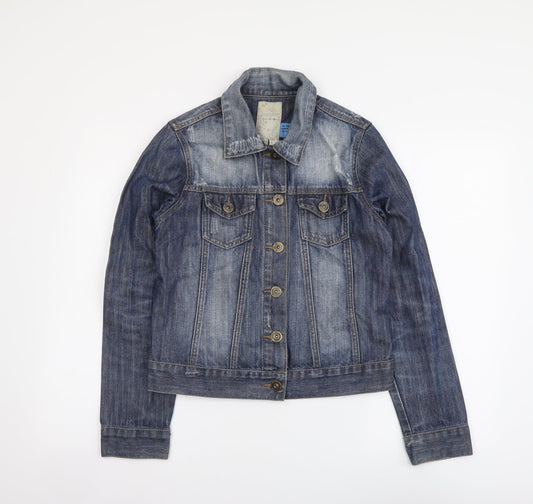 Denim & Co. Womens Blue Jacket Size 6 Button