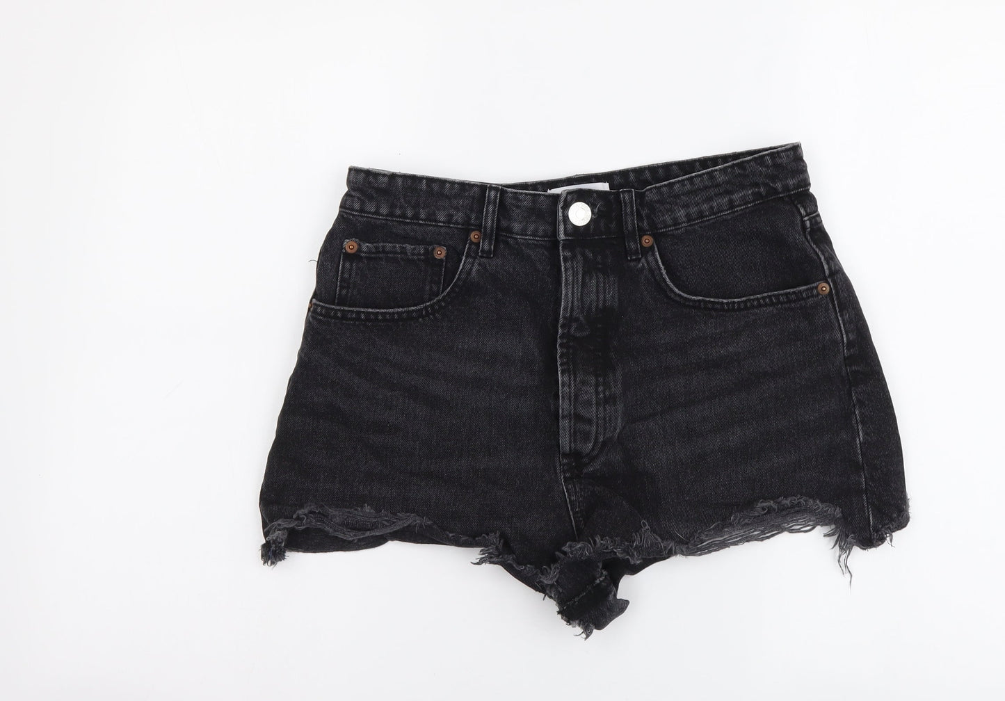 Zata Womens Black Cotton Hot Pants Shorts Size L L3 in Regular Button