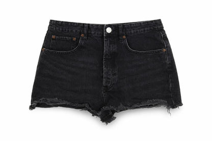 Zata Womens Black Cotton Hot Pants Shorts Size L L3 in Regular Button