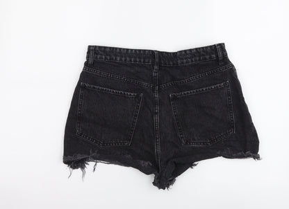 Zata Womens Black Cotton Hot Pants Shorts Size L L3 in Regular Button
