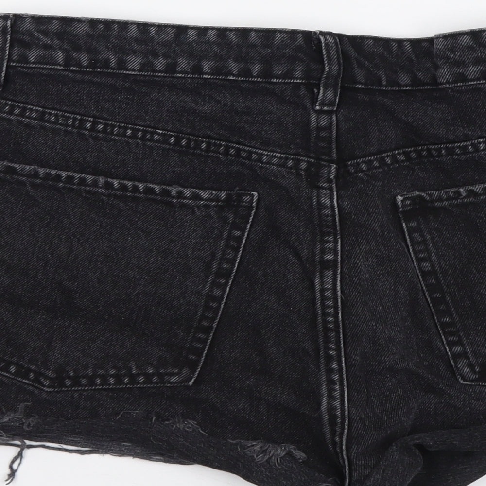 Zata Womens Black Cotton Hot Pants Shorts Size L L3 in Regular Button