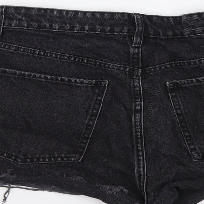 Zata Womens Black Cotton Hot Pants Shorts Size L L3 in Regular Button