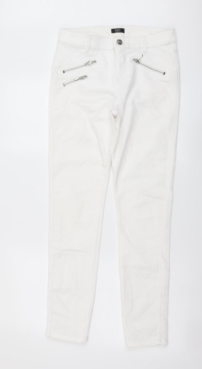 F&F Womens White Cotton Skinny Jeans Size 8 L29 in Regular Button