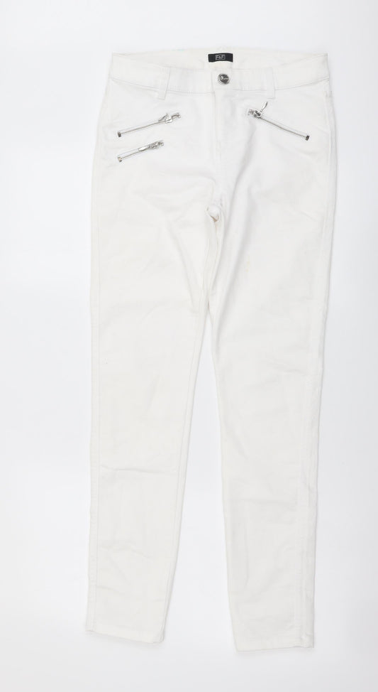 F&F Womens White Cotton Skinny Jeans Size 8 L29 in Regular Button