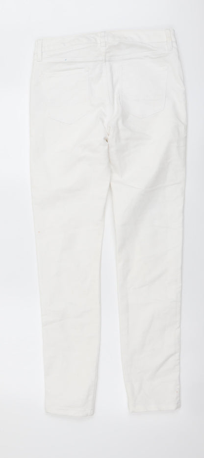 F&F Womens White Cotton Skinny Jeans Size 8 L29 in Regular Button