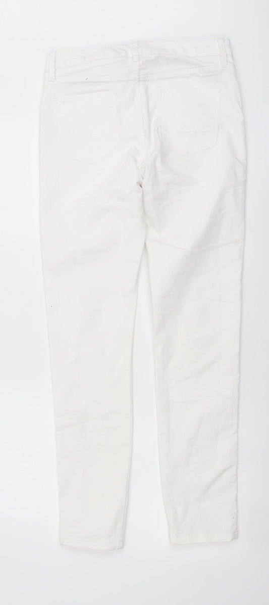 F&F Womens White Cotton Skinny Jeans Size 8 L29 in Regular Button
