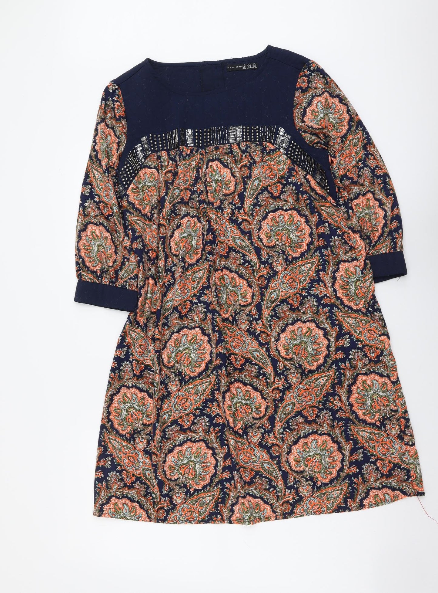 Atmosphere Womens Multicoloured Paisley Polyester A-Line Size 10 Boat Neck Pullover