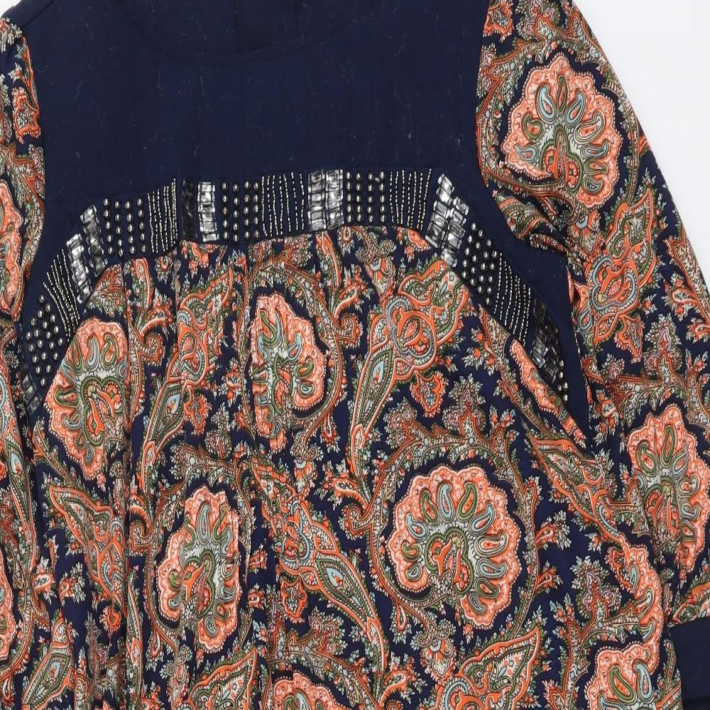 Atmosphere Womens Multicoloured Paisley Polyester A-Line Size 10 Boat Neck Pullover