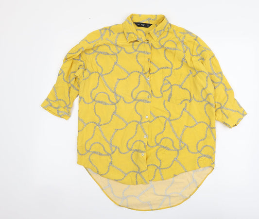 F&F Womens Yellow Geometric Viscose Basic Button-Up Size 6 Collared