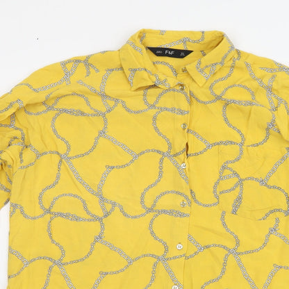 Womens UK Size 6 F&F Yellow Basic Button-Up