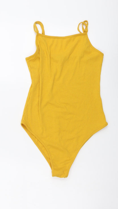 SheIn Womens Yellow Polyester Bodysuit One-Piece Size S Snap
