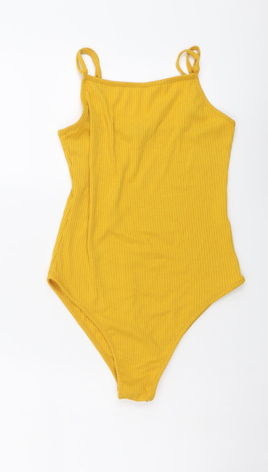 SheIn Womens Yellow Polyester Bodysuit One-Piece Size S Snap