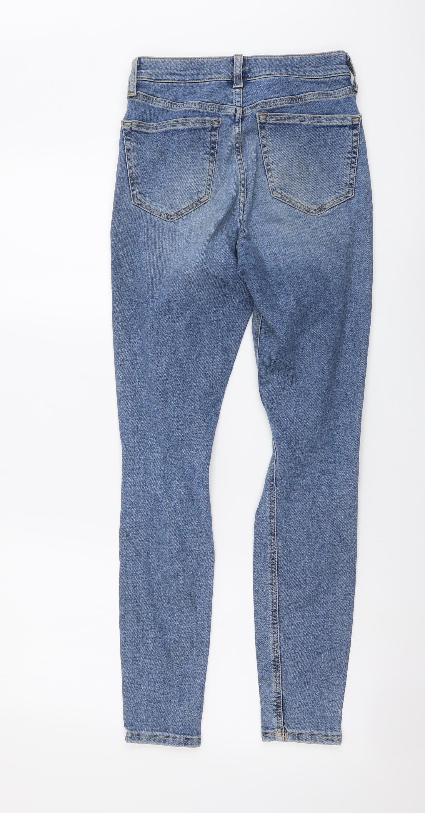 Topshop Womens Blue Cotton Skinny Jeans Size 26 in L32 in Regular Button - Distressed Look