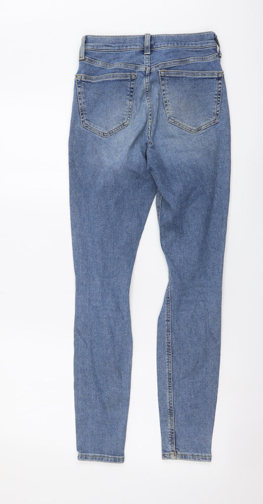 Topshop Womens Blue Cotton Skinny Jeans Size 26 in L32 in Regular Button - Distressed Look
