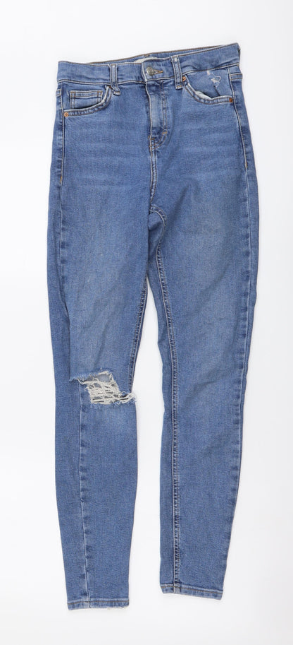 Topshop Womens Blue Cotton Skinny Jeans Size 26 in L32 in Regular Button - Distressed Look