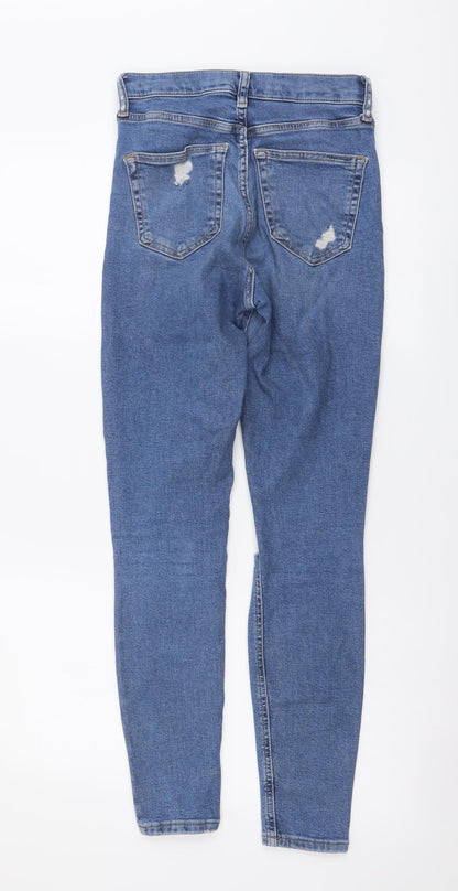Topshop Womens Blue Cotton Skinny Jeans Size 26 in L32 in Regular Button - Distressed Look