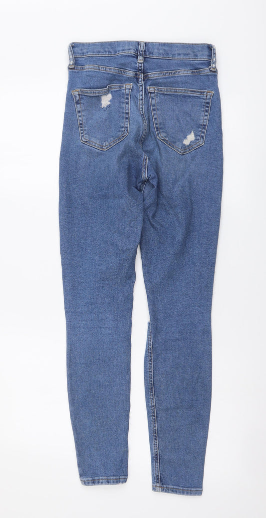 Topshop Womens Blue Cotton Skinny Jeans Size 26 in L32 in Regular Button - Distressed Look
