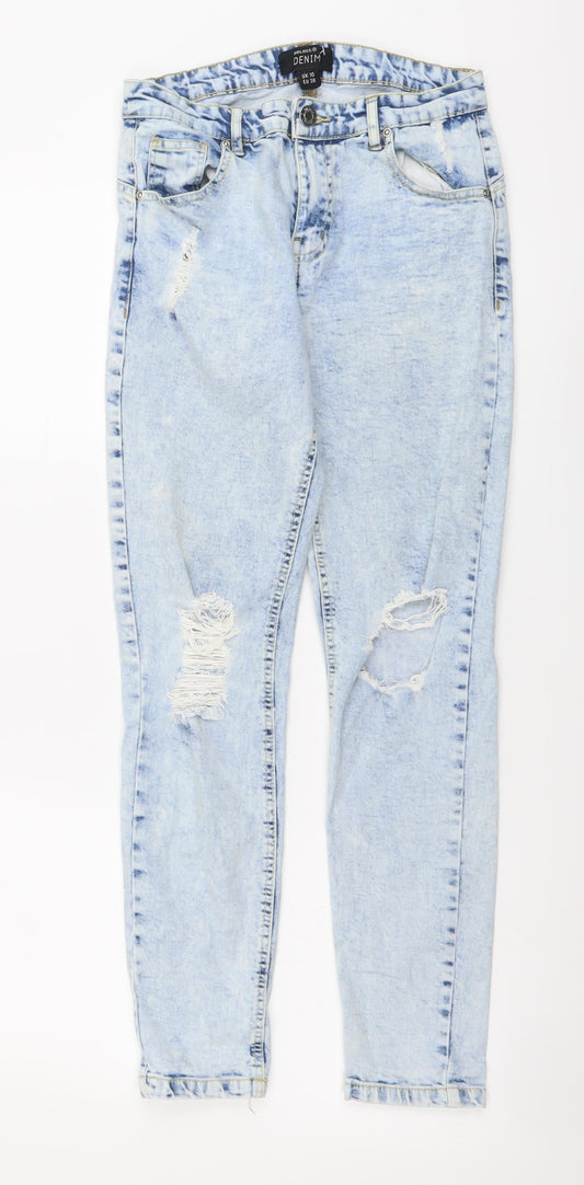 Select Womens Blue Cotton Mom Jeans Size 10 L26 in Regular Button - Distressed Look