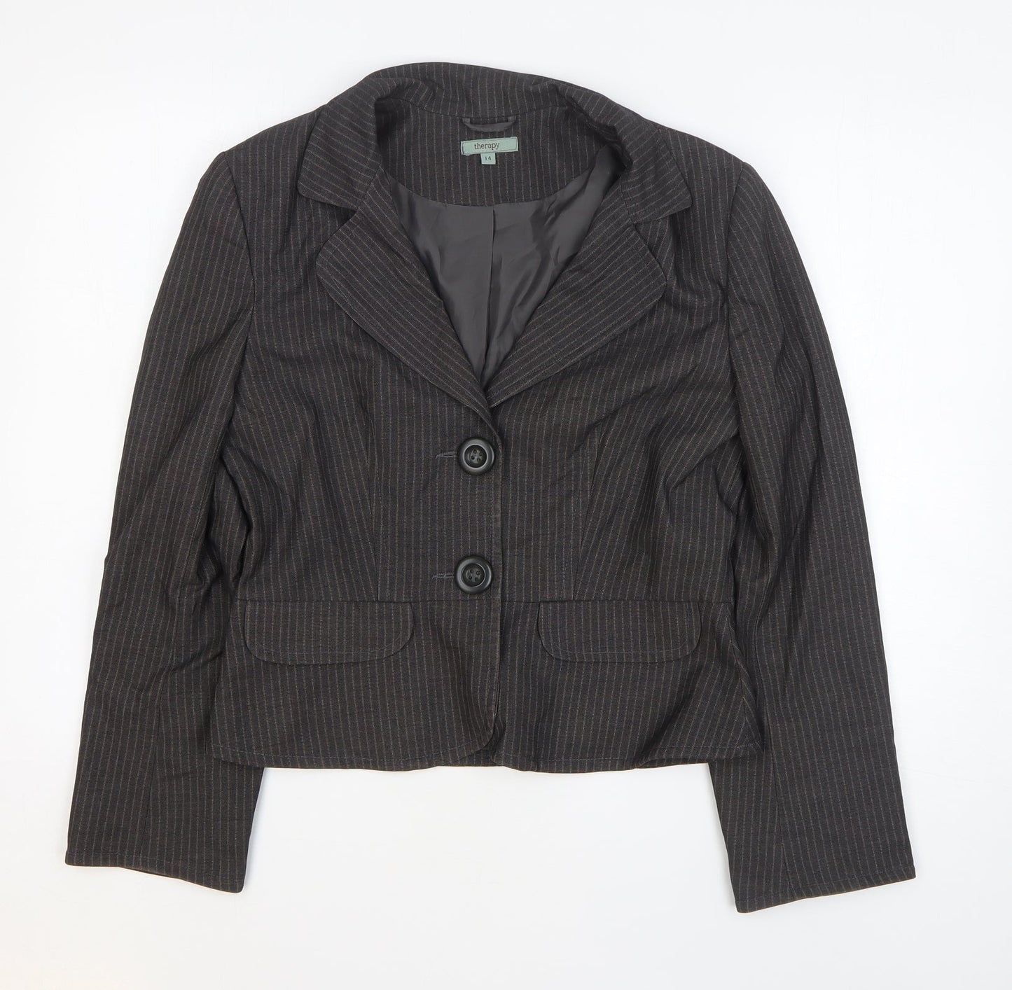 Therapy Womens Black Striped Polyester Jacket Blazer Size 14