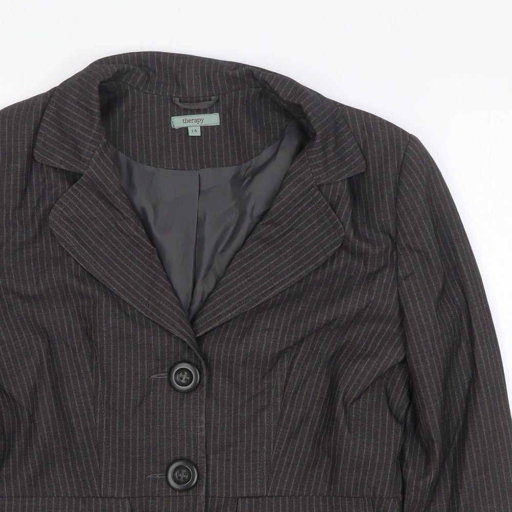 Therapy Womens Black Striped Polyester Jacket Blazer Size 14